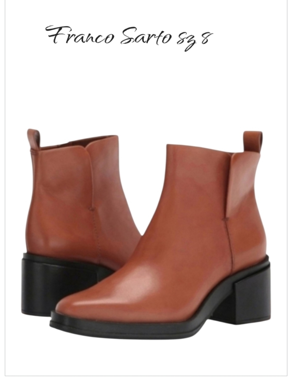 Franco Sarto Dalden Cognac Leather Block Heel Ankle Boots 8